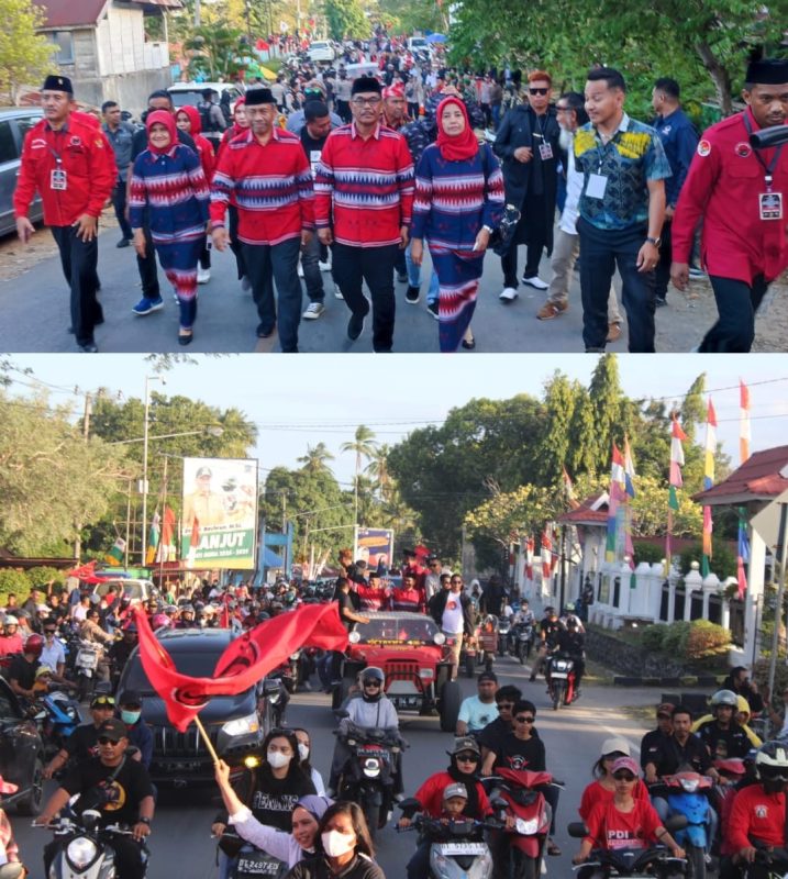 Bakal pasangan calon Bupati dan Wakil Bupati Muna, H Bachrun Labuta dan La Ode Asrafil Ndoasa  saat mendfatar ke KPU Muna, Kamis (29/8). Foto: Redaksi/Admin))