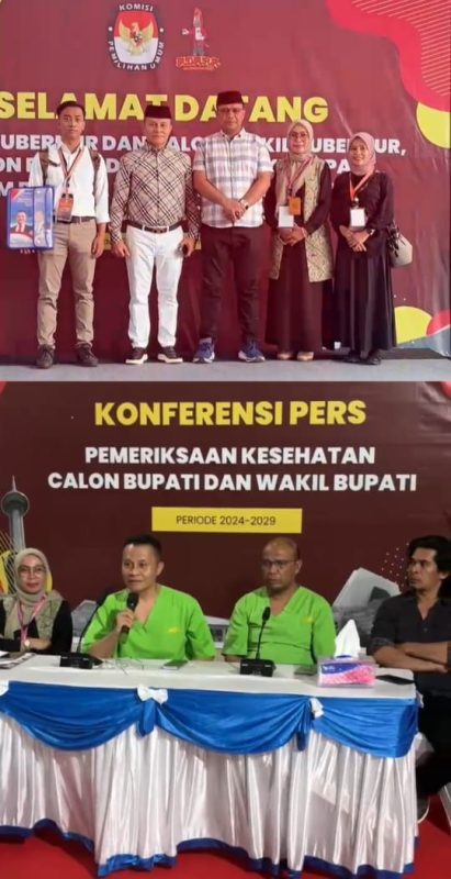 bakal pasangan calon Bupati dan Waakil Bupati Muna pilkada serentak tahun 2024, Abdul Rahman dan Awal Jaya Bolombo usai menjalani pemeriksaan kesehatan di RSUD Bahteramas Kendari, Sabtu (31/8)