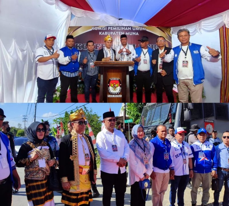 Bakal calon Bupati dan Wakil Bupati Muna, Abdul Rahman dan Awal Jaya Bolombo saat mendaftar ke KPU Muna, Kamis (29/8). Foto: Redaksi/Admin