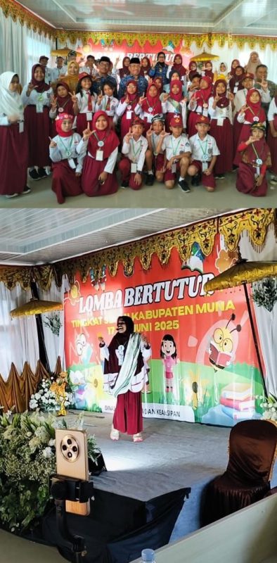 Ketgam : Bupati Muna, H Bachrun Labuta saat membuka acara lomba bertutur tingkat SD dan MI se Kabupaten Muna, Selasa (17/6). FOTO: REDAKSI 