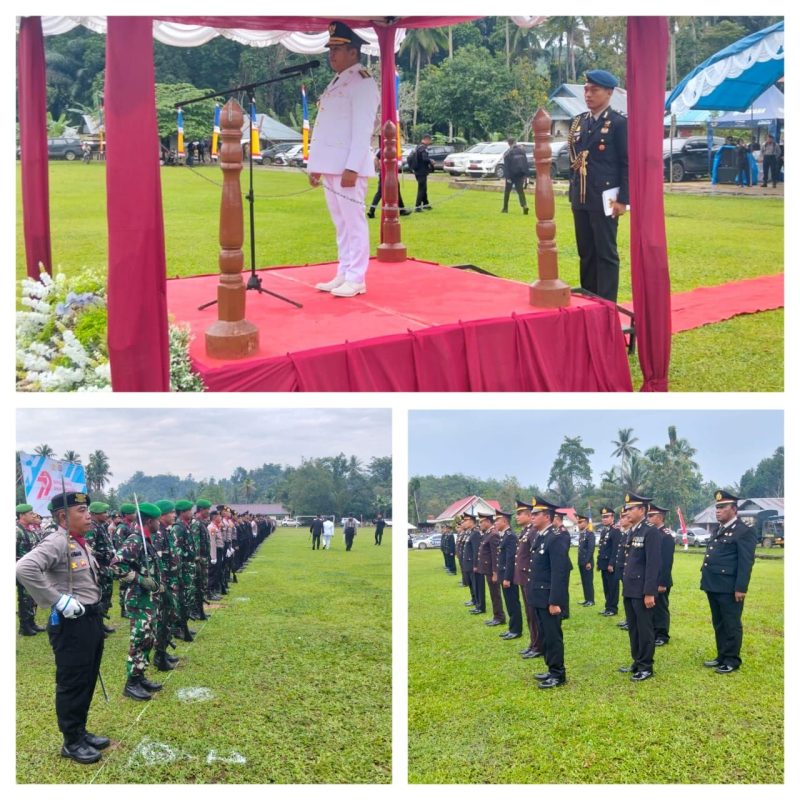 Ketgam : Bupati Muna Barat, La Ode Darwin saat menjadi Irup upacara HUT Bhayangkara ke-79, Selasa (1/7)